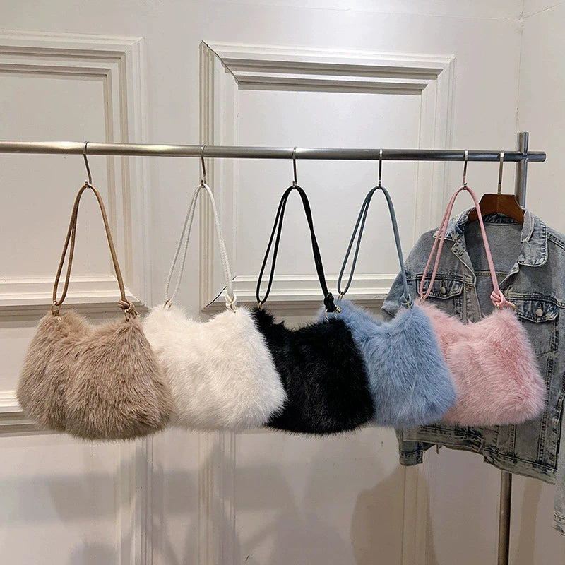 Faux Rabbit Fur Plush Shoulder Bag – Women's Luxury Tote