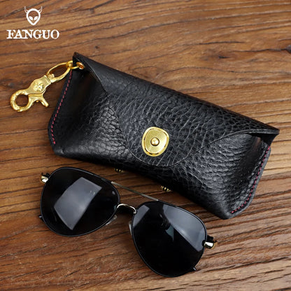 Genuine Leather Sunglasses Case with Snap Closure