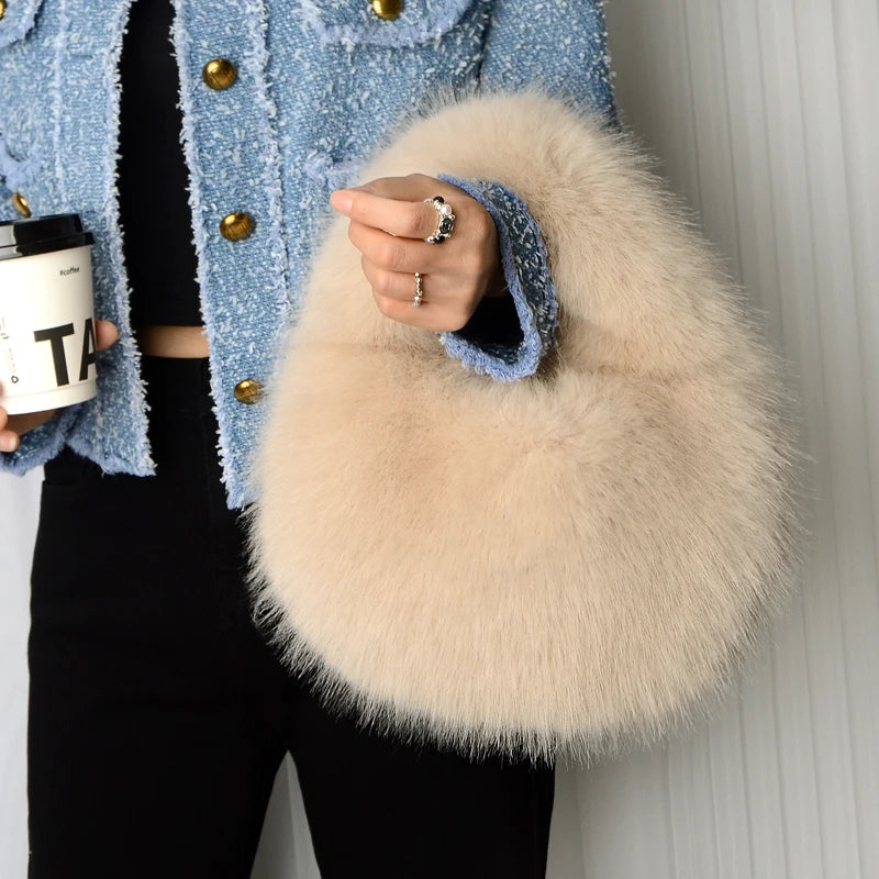 Faux Fur Fluffy Clutch Bag – Women's Winter Shoulder Purse