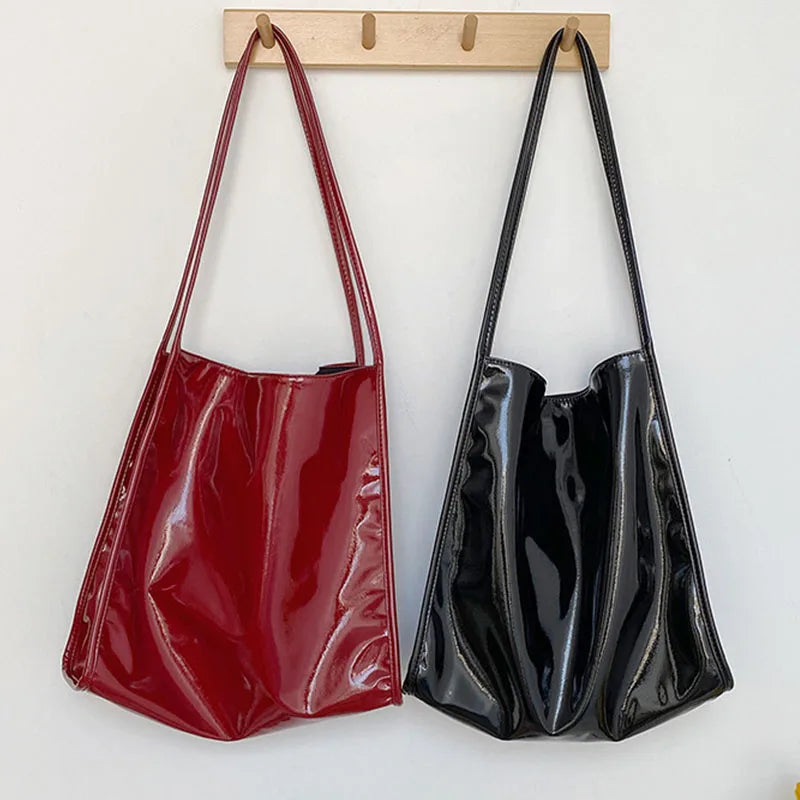 Large Capacity Shoulder Tote Bag for Women – Patent Leather Handbag