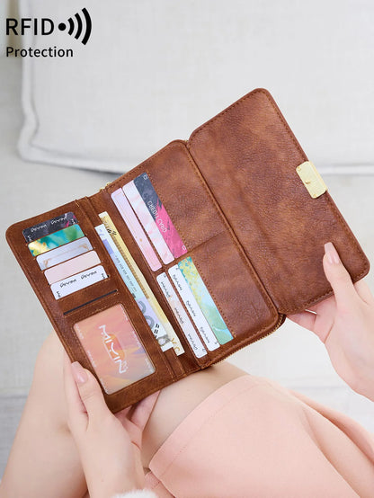 RFID Blocking Trifold Wallet for Women – Vintage Multifunction Long Cardholder