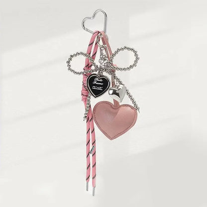 Heart Bow Keychain Beaded Leather Pendant Bag Charm