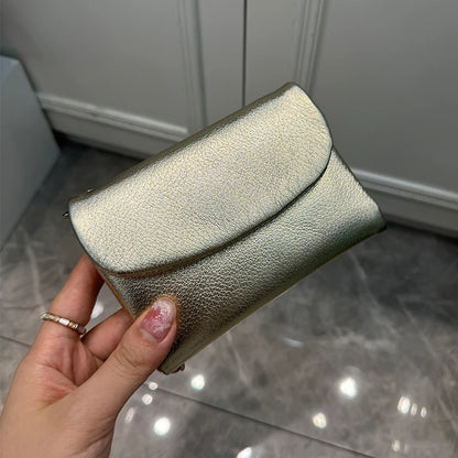 Metallic Genuine Leather Tri-Fold Women's Wallet Organizer Purse