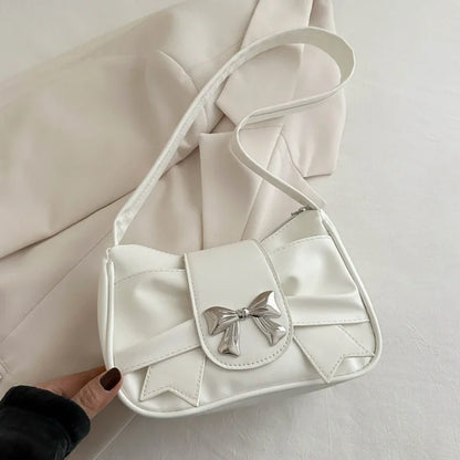 PU Leather Bow Shoulder Bag – Trendy Underarm Handbag for Women