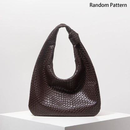 Vintage Faux Woven Leather Shoulder Bag Women S Handbag Large Capacity Tote Bag Crescent Bag