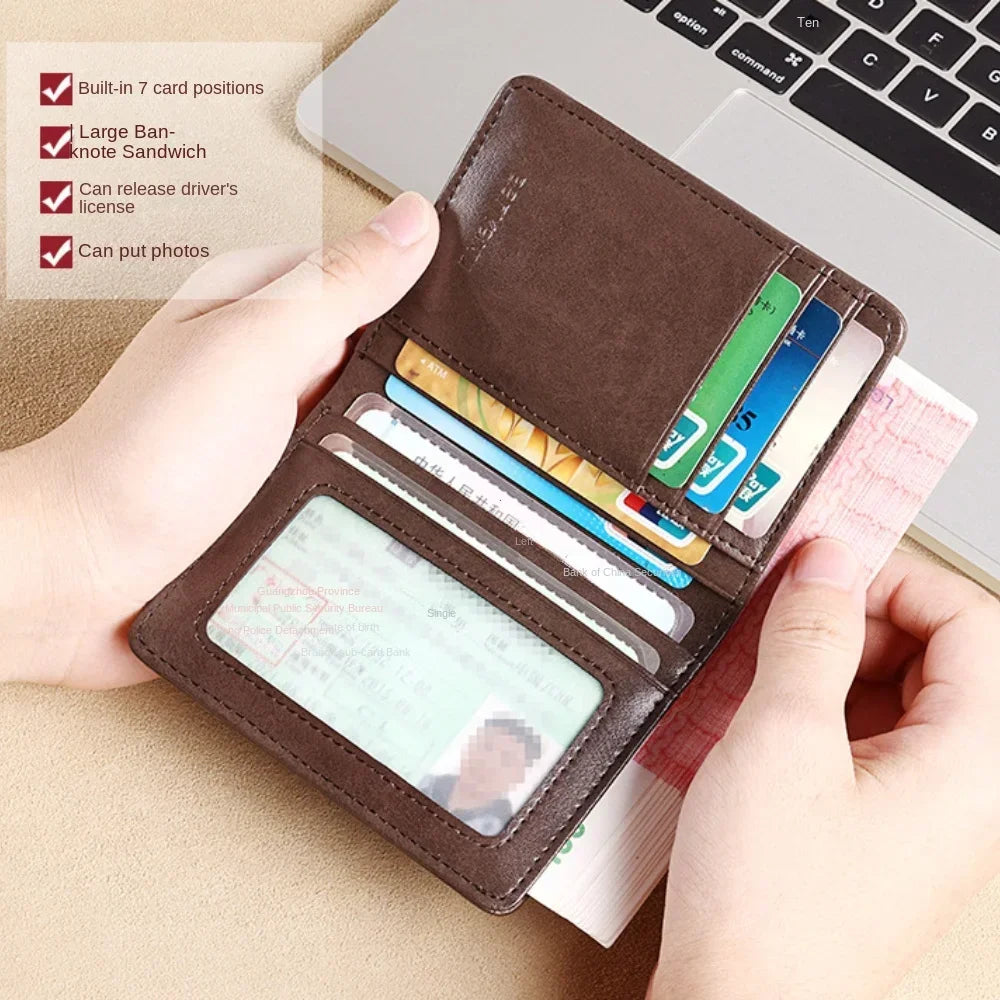 RFID Blocking Genuine Leather Wallet for Men – Slim Vertical Bifold with Card Holder