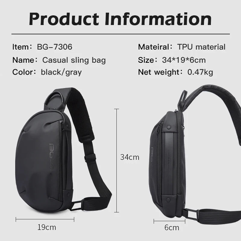 Waterproof Sling Chest Bag for Men with USB Charging Port