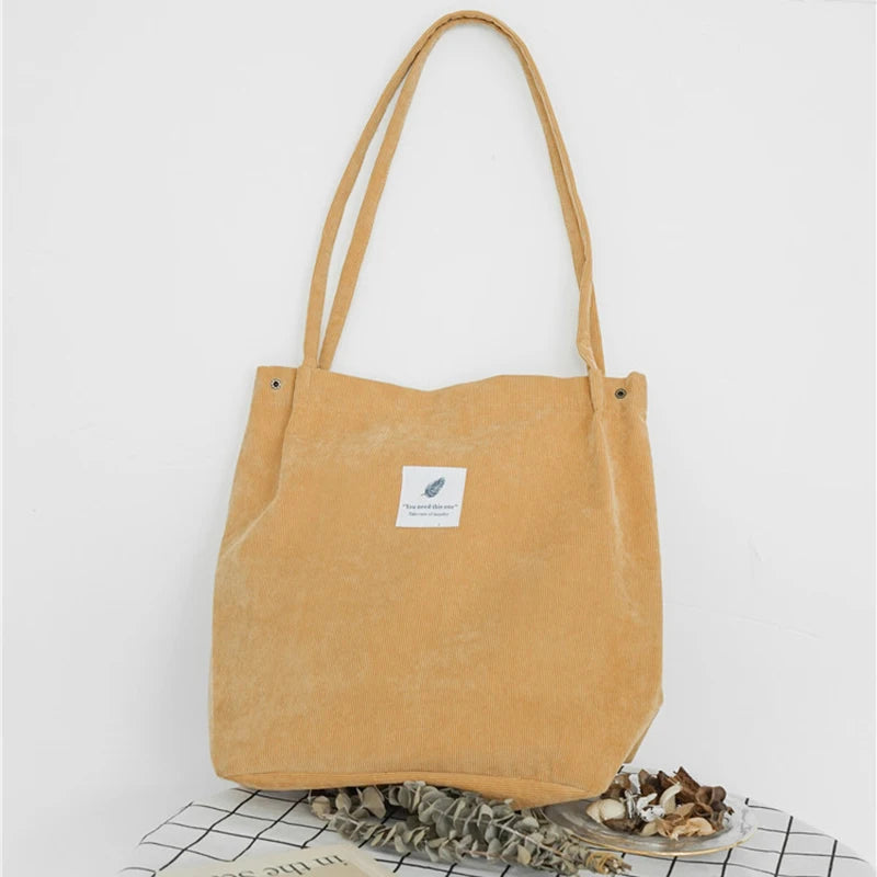 Corduroy Tote Bag – Large Eco-Friendly Reusable Shoulder Bag