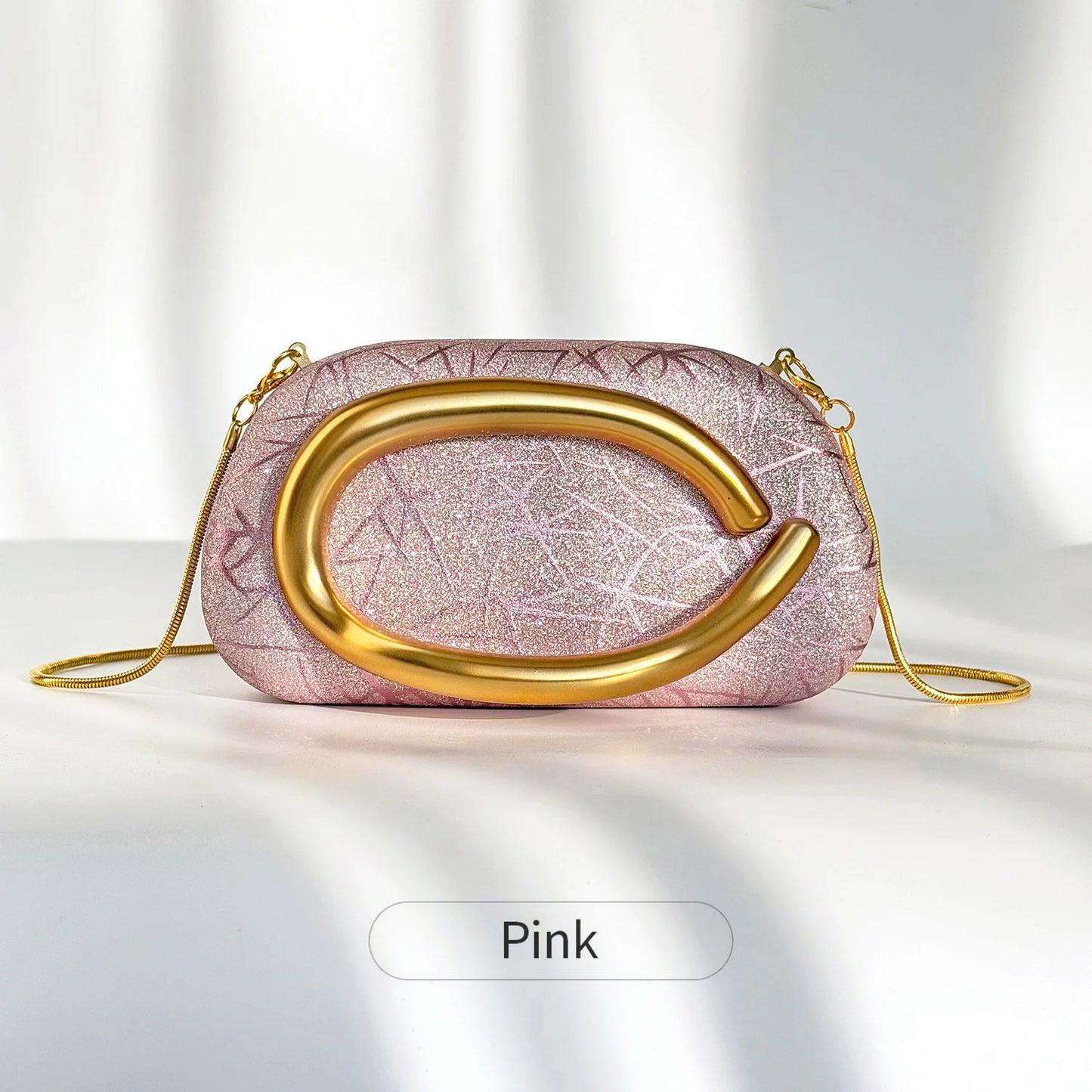 Glitter Evening Clutch Bag with Detachable Gold Chain Strap