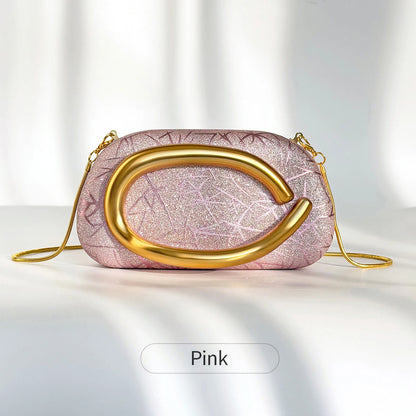 Glitter Evening Clutch Bag with Detachable Gold Chain Strap