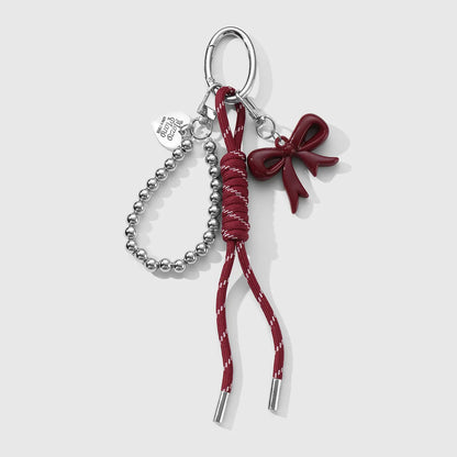 Bow Charm Keychain with Beaded Rope & Bag Pendant