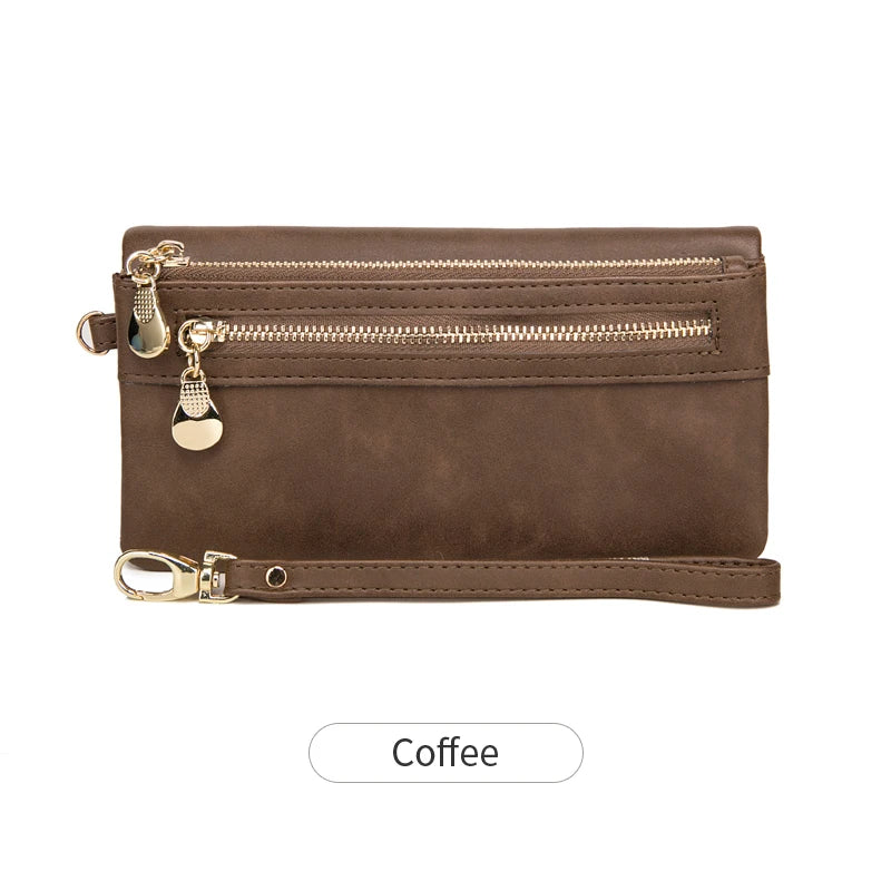 Women's Retro Long Wallet Large Capacity Double Zipper Multi-Card Clutch