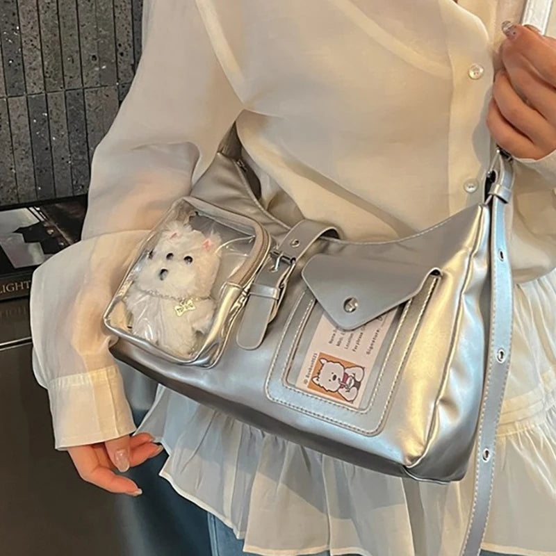 Y2K Clear Window Crossbody Bag – Multi-Pocket Shoulder Purse