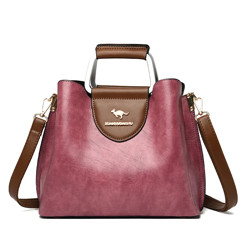 Women's Oil Skin Leather Tote Handbag – Luxury Designer Shoulder Bag
