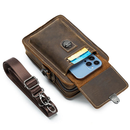Men's Leather Phone Bag – Cowhide Belt Waist & Crossbody Bag