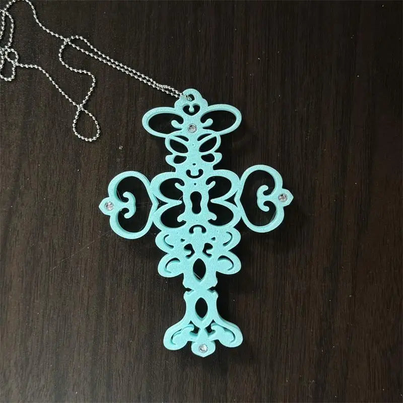 Gothic Cross Card Holder Necklace – Y2K Beaded Lanyard