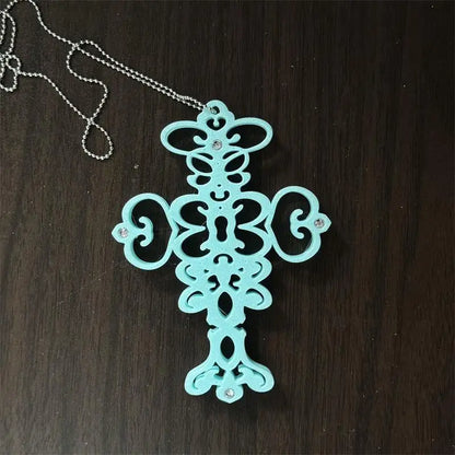 Gothic Cross Card Holder Necklace – Y2K Beaded Lanyard