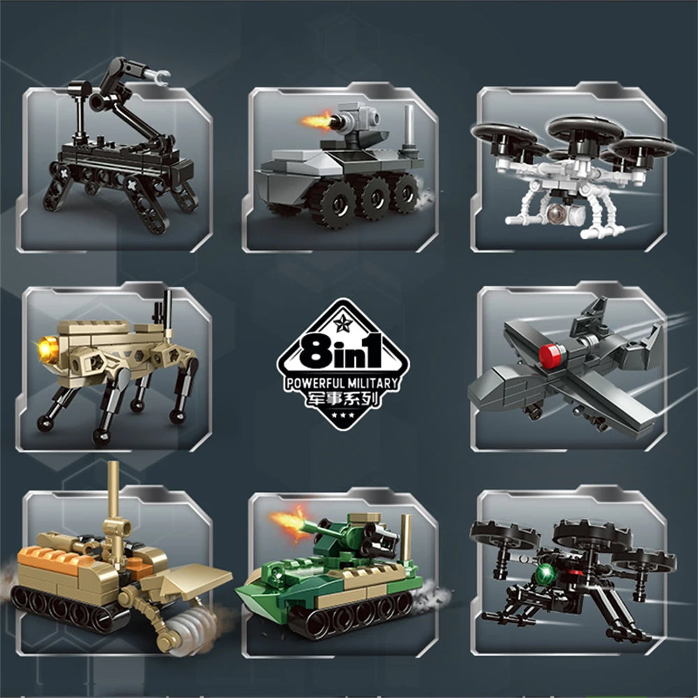 Modern Military Building Blocks Set – UAV Drone, Robotic Dog, Tank & More