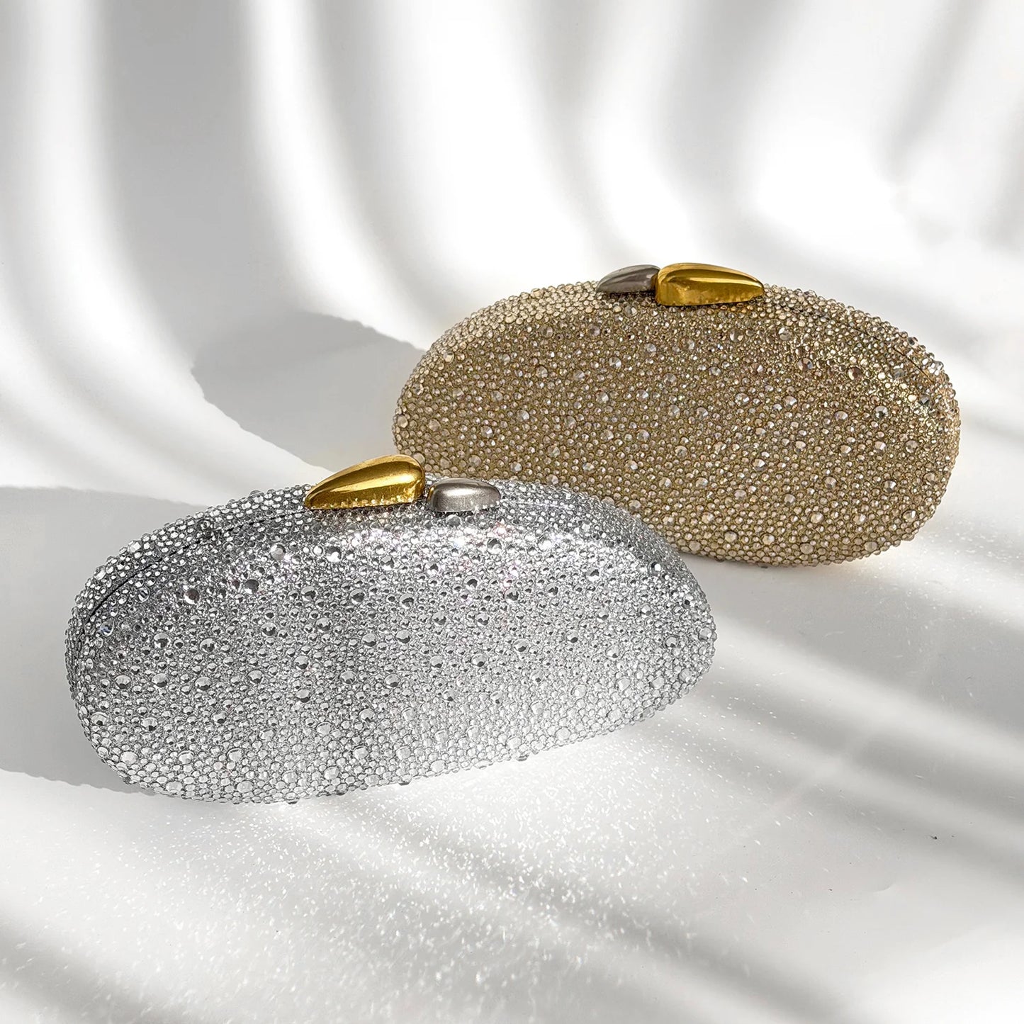 Rhinestone Evening Clutch Bag – Oval Crystal Crossbody Purse for Women