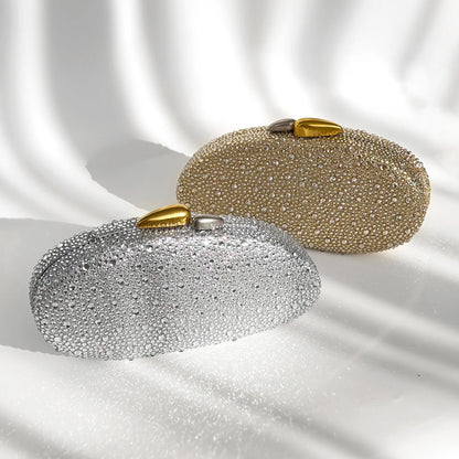 Rhinestone Evening Clutch Bag – Oval Crystal Crossbody Purse for Women