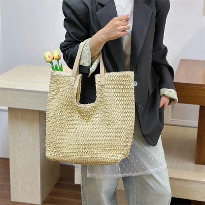 Straw Beach Tote Bag – Large Capacity Woven Shoulder Bag for Women