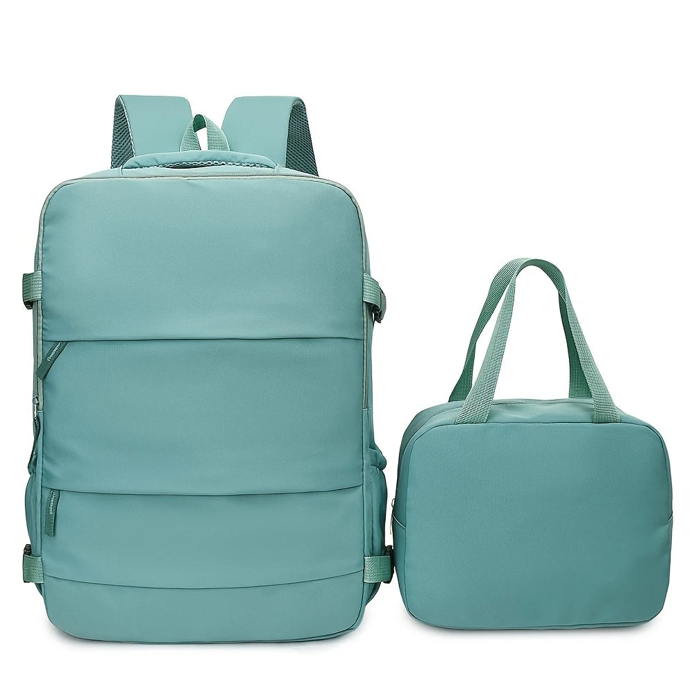 Travel Backpack Set – Carry-On Rucksack with Shoe Compartment & Matching Handbag