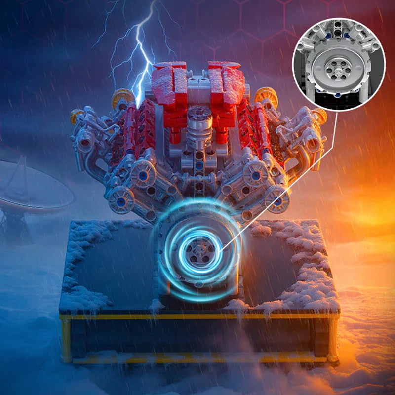 488 Supercar Engine MOC Building Blocks – Motorized Simulation Technic Set