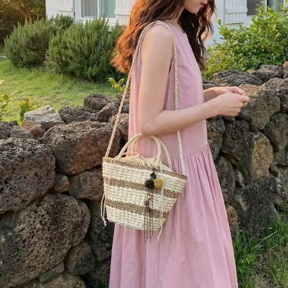 Striped Straw Beach Bag – Women's Woven Tote & Crossbody