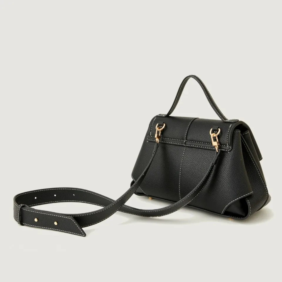 Pebbled Leather Flap Satchel Bag – Top Handle Crossbody Commuter