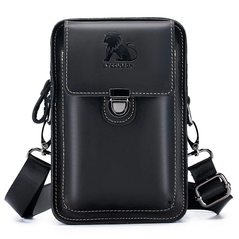 Men's Leather Phone Bag – Cowhide Belt Waist & Crossbody Bag