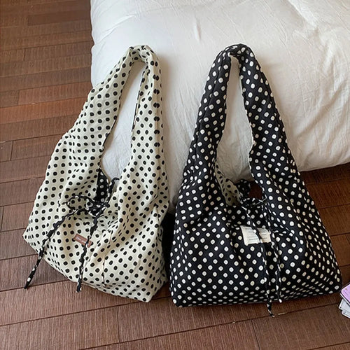 Polka Dot Shoulder Bag – Korean Double-Sided Large Tote