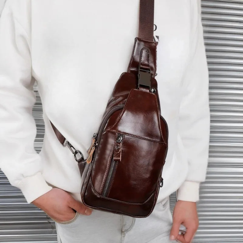 Genuine Leather Sling Bag for Men – Casual Chest & Shoulder Crossbody