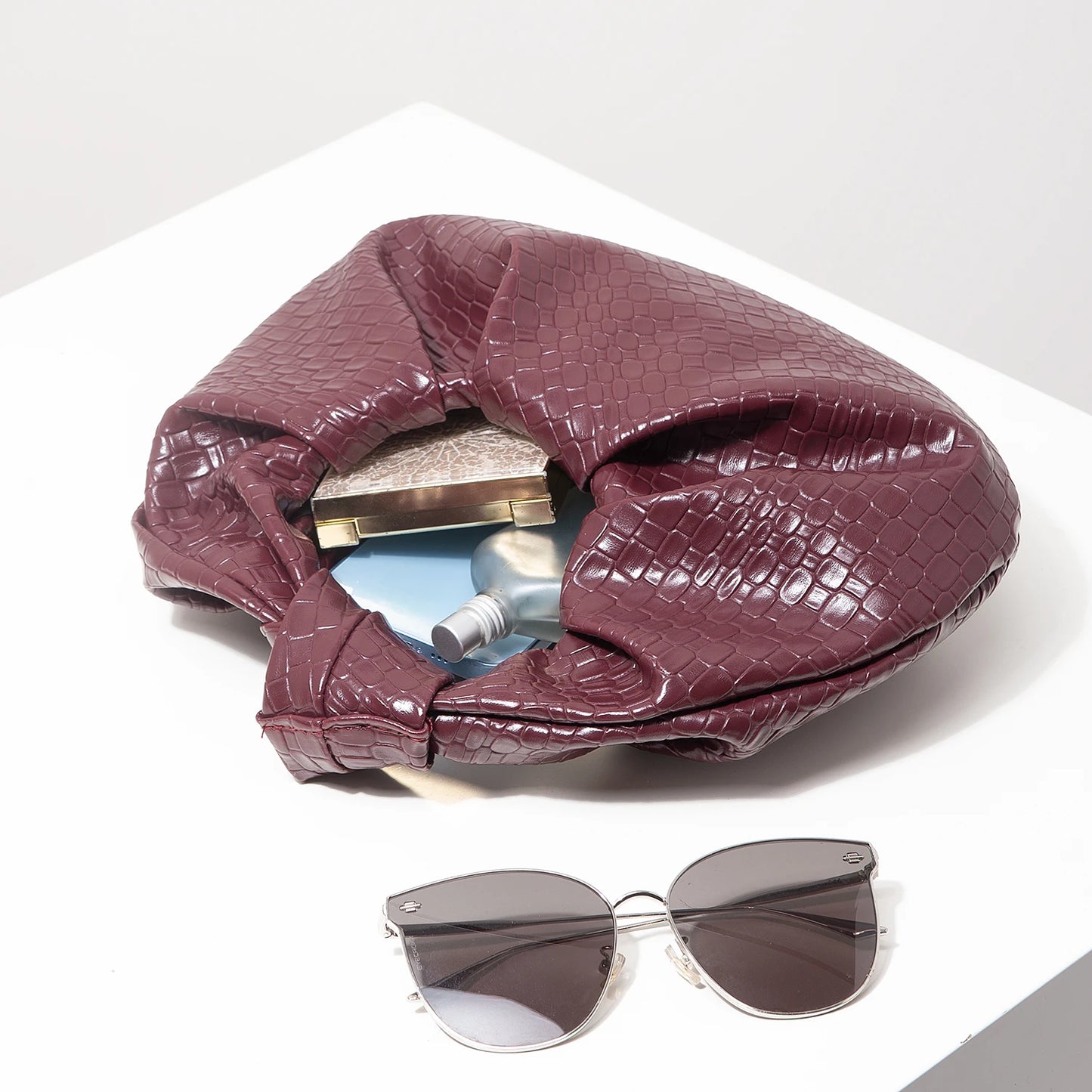 Woven Knot Crescent Bag – Vintage Faux Leather Hobo Clutch