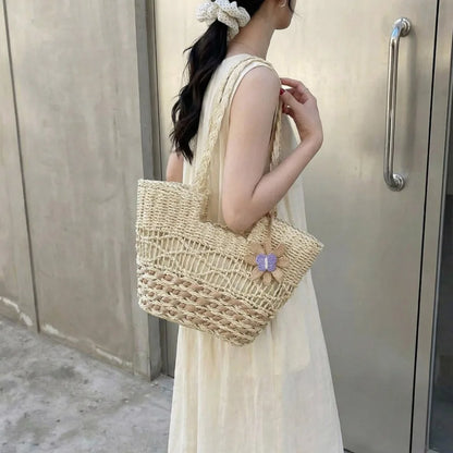 Straw Tote Bag – Handmade Hollow-Out Large Capacity Shoulder Bag