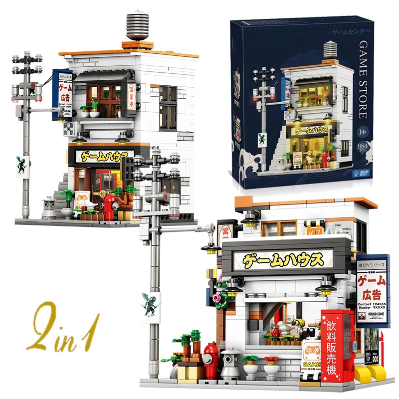 Japanese Ramen Shop Building Blocks Set – MOC Street Scene with Lights