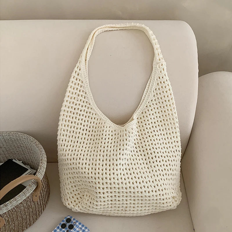 Crochet Shoulder Bag for Women – Large Mesh Knit Hobo Tote
