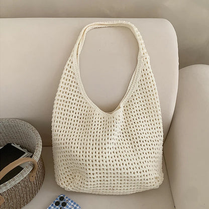 Crochet Shoulder Bag for Women – Large Mesh Knit Hobo Tote
