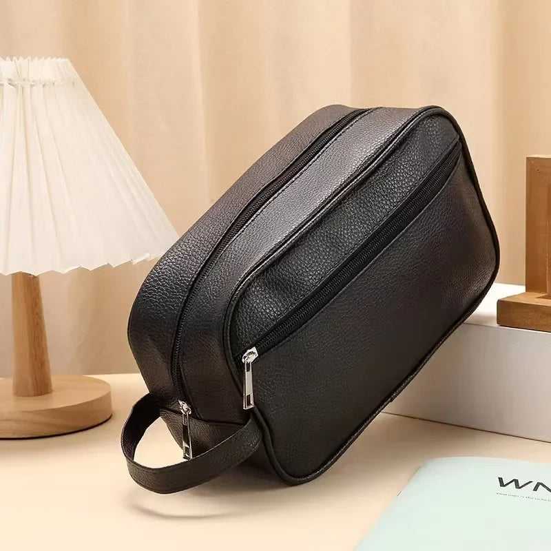 Men's Waterproof Travel Toiletry Bag – PVC Lychee Pattern Dopp Kit