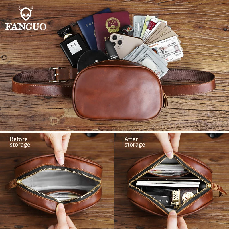 Genuine Leather Chest Bag – Adjustable Crossbody Fanny Pack