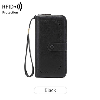 RFID Vintage Long Wallet for Women – Large Capacity Zipper Clutch