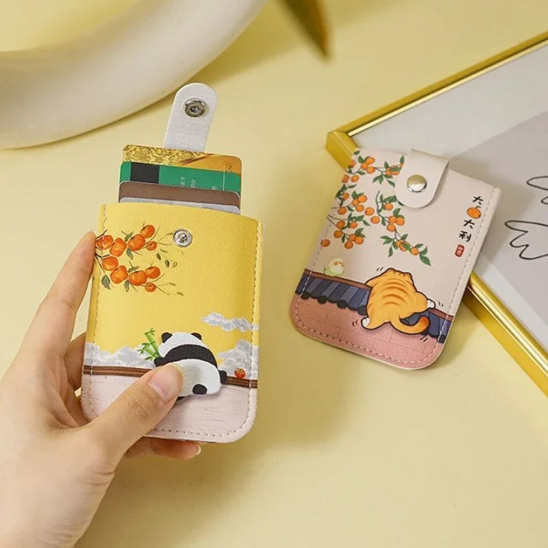 RFID Blocking Mini Card Wallet with Pull-Out Slot & Chinese Art Print