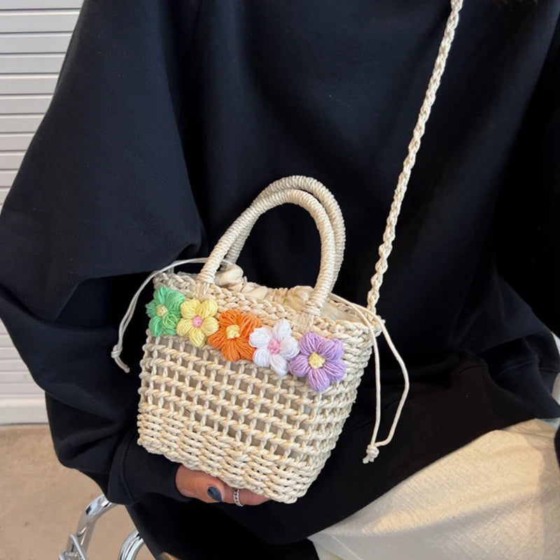 Straw Woven Shoulder Bag – Women's Summer Flower Handbag
