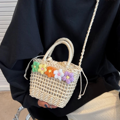 Straw Woven Shoulder Bag – Women's Summer Flower Handbag