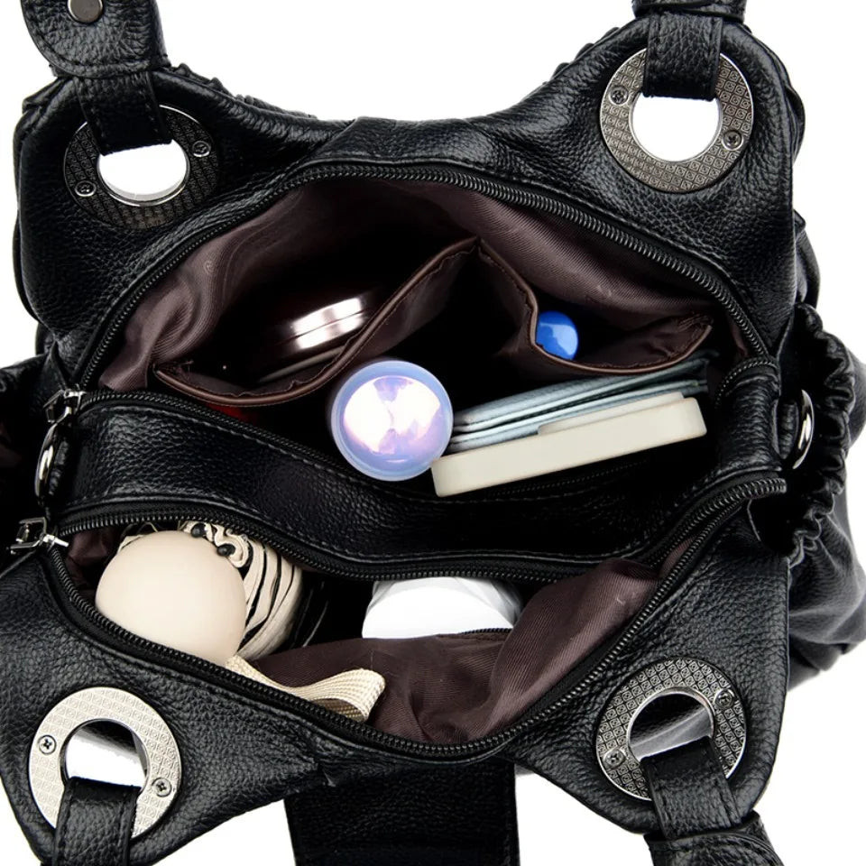 Leather Tote Handbag for Women – Designer Two-Layer Shoulder Bag