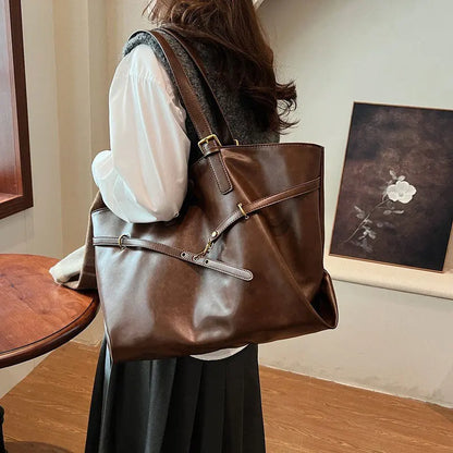 Europe America Tote Bag Retro Large-Capacity Shoulder Bags High-End Solid Color Casual Premium