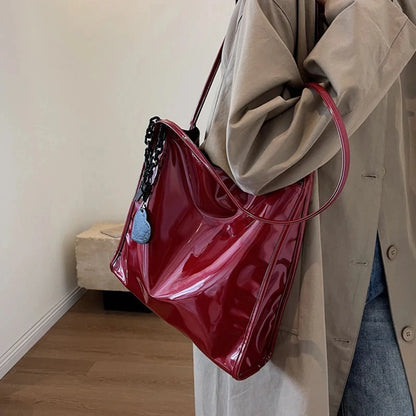 Patent Leather Shoulder Bag for Women – Chic Chain Tote