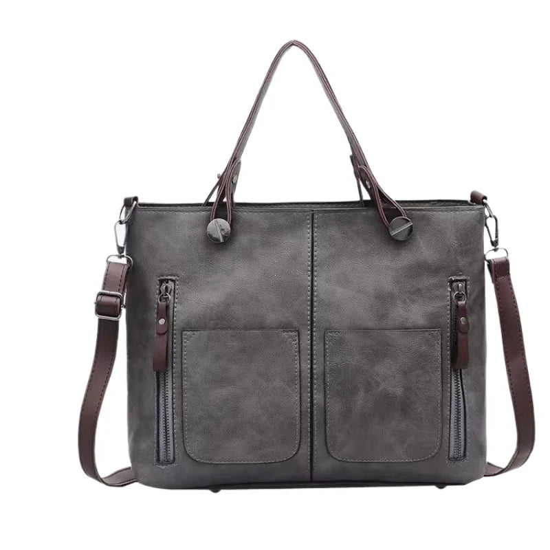 Women's Retro PU Leather Tote Handbag – Large Crossbody Shoulder Purse