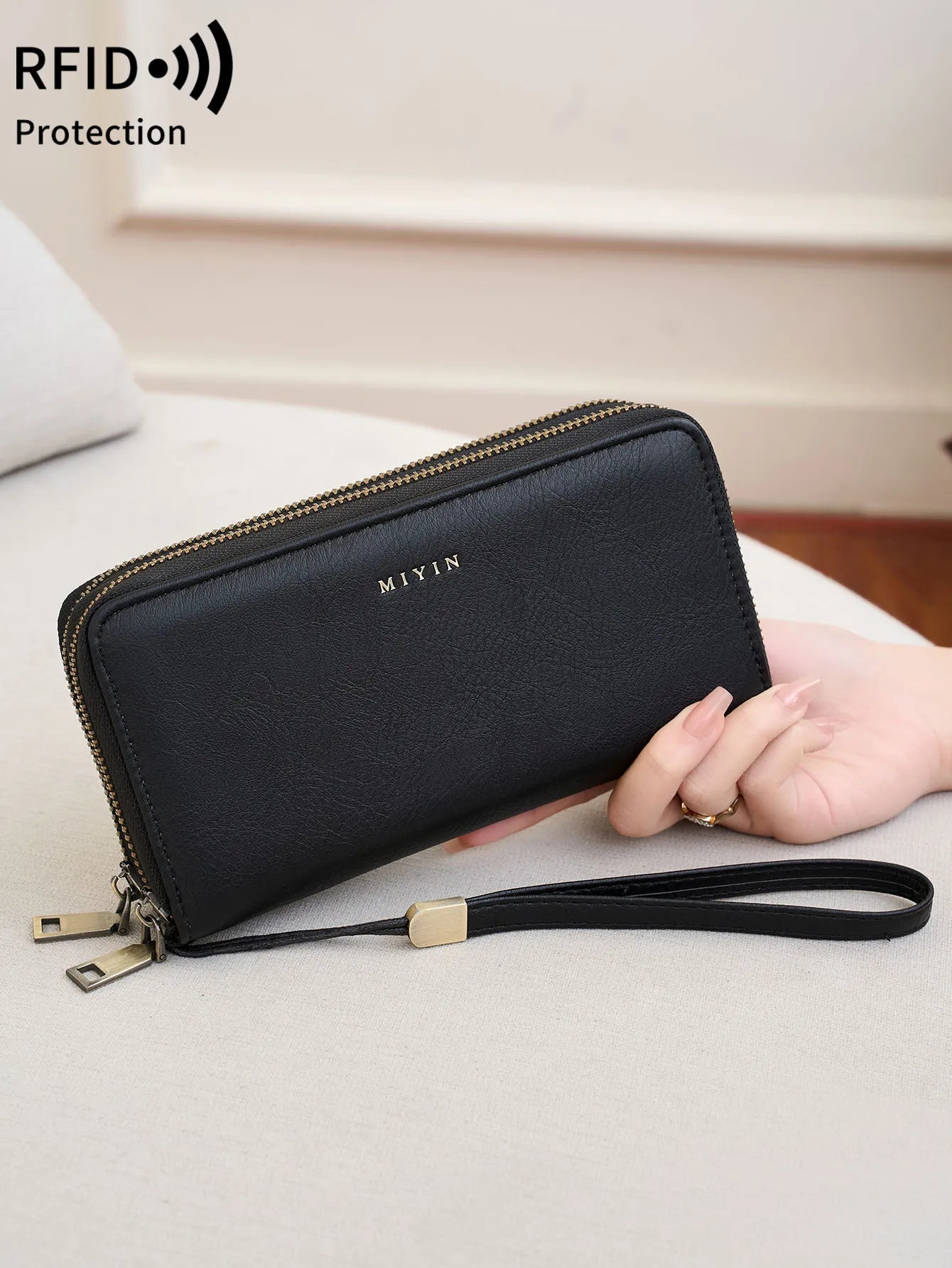 RFID Blocking Double-Zipper Wallet for Women – Vintage Large Capacity Card Holder