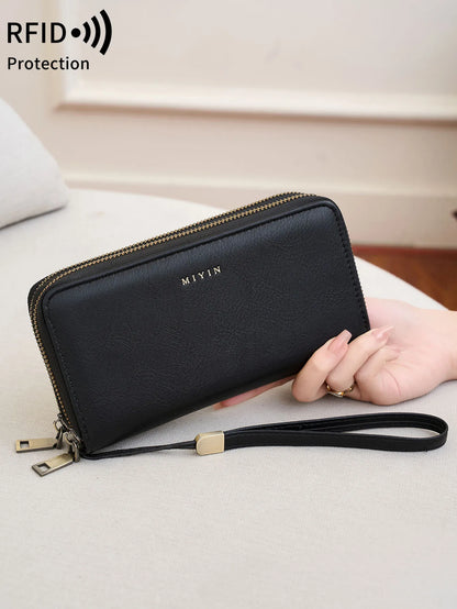 RFID Blocking Double-Zipper Wallet for Women – Vintage Large Capacity Card Holder