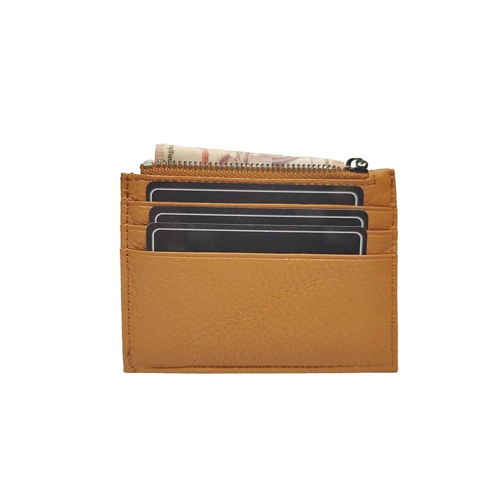 Genuine Leather Card Holder with Zipper Coin Purse – Slim Wallet